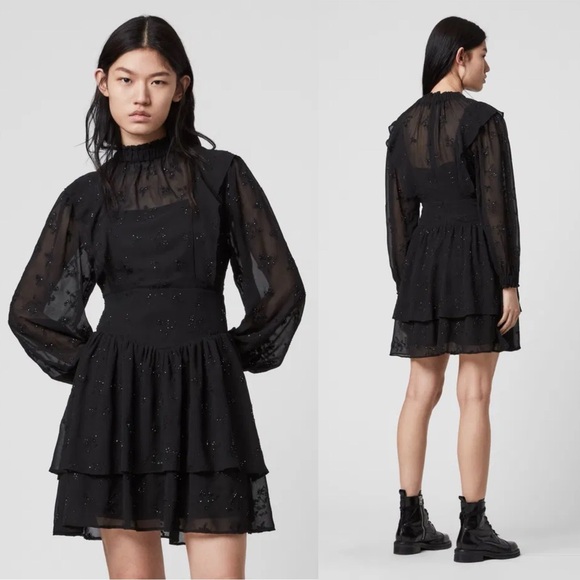 All Saints Dresses & Skirts - All Saints Aislyn Ditsy Dress Black Beaded Dress Size 00